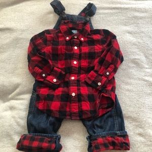 Oshkosh Overalls lined and matching baby Gap shirt
